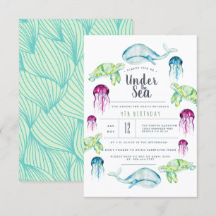 Under The Sea Birthday   Ocean Animals Watercolor Invitation