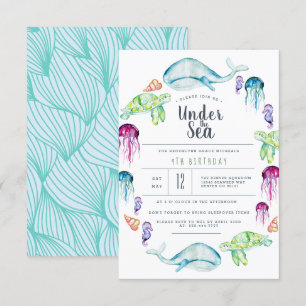 Under The Sea Birthday Ocean Critter Watercolor Invitation