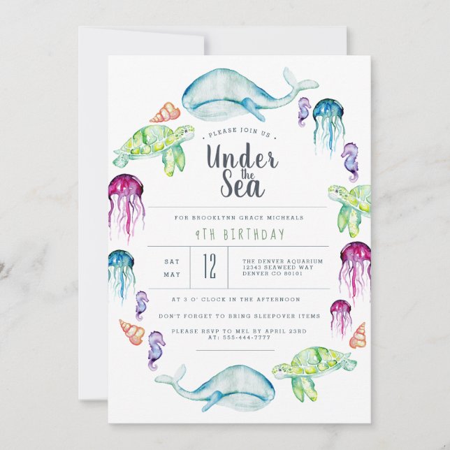 Under The Sea Birthday | Ocean Critter Watercolor Invitation (Front)