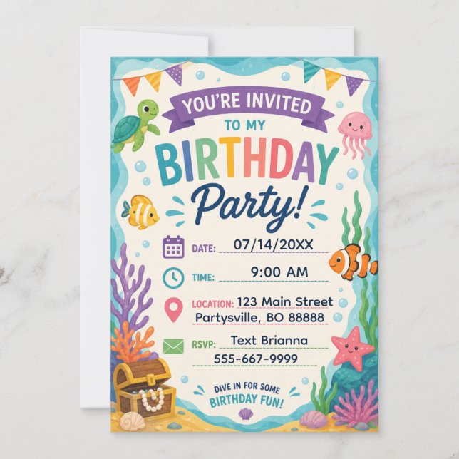 Under the Sea Birthday Ocean Theme Invitation (Front)