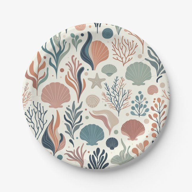 Under the Sea Birthday, Ocean Whispers Pattern Paper Plate (Front)