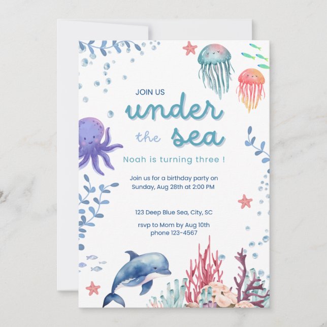 Under the Sea Birthday Party Invitation (Front)
