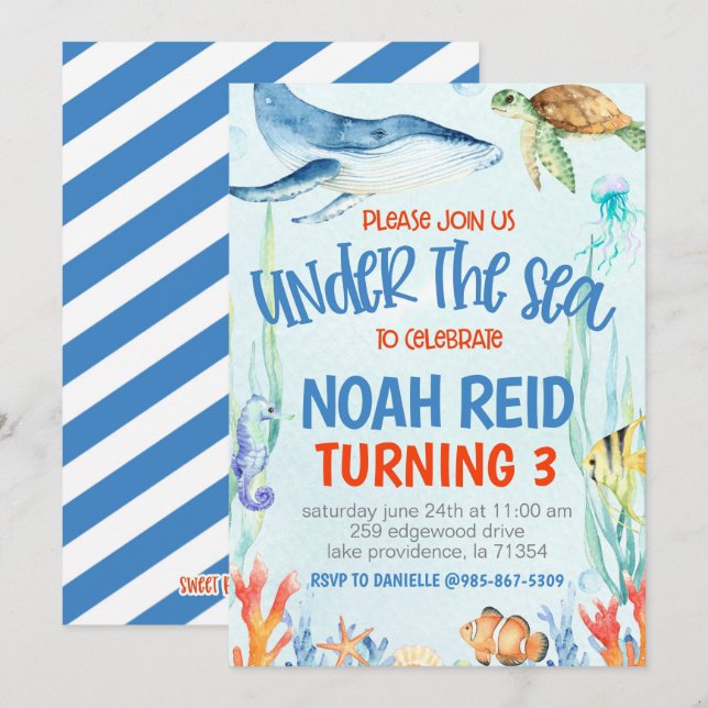 Under the Sea Birthday Party Invitation (Front/Back)