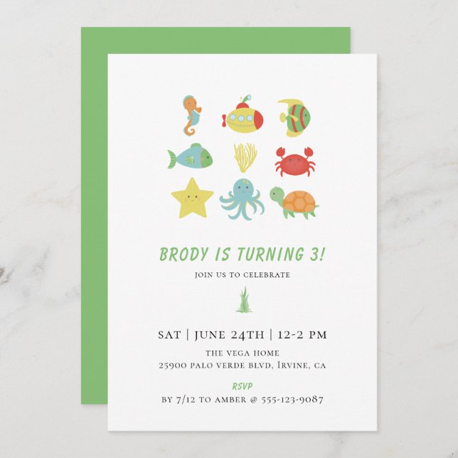 Under The Sea Birthday Party Invitation (Front/Back)