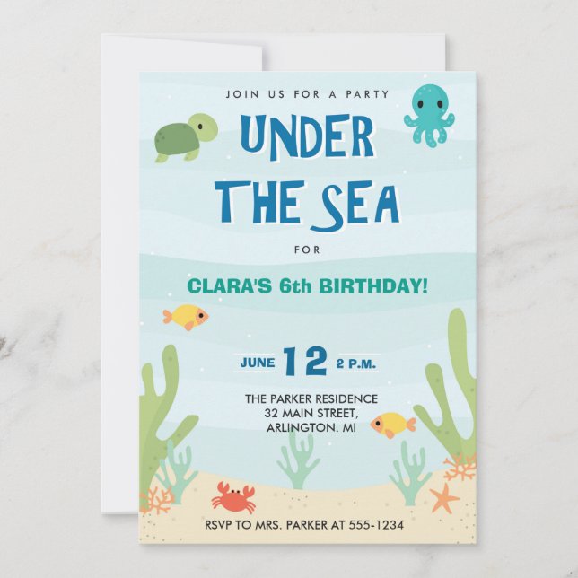 Under The Sea Birthday Party Invitation (Front)