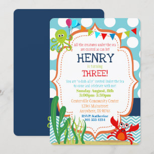 Under the Sea Birthday Party Invitation Sea Life