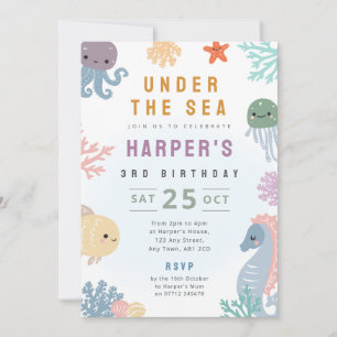 Under The Sea Birthday Party Invite Ocean Animals