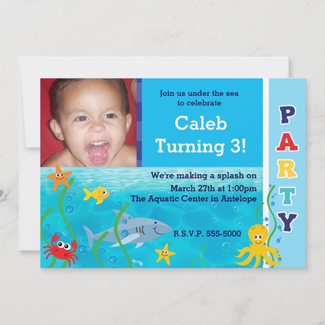 Under the Sea Birthday Party Kids Photo Invitation (Front)
