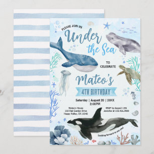 Under The Sea Birthday Party Watercolor Hand Drawn Invitation