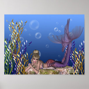 Under the Sea Blonde Mermaid Fantasy Print