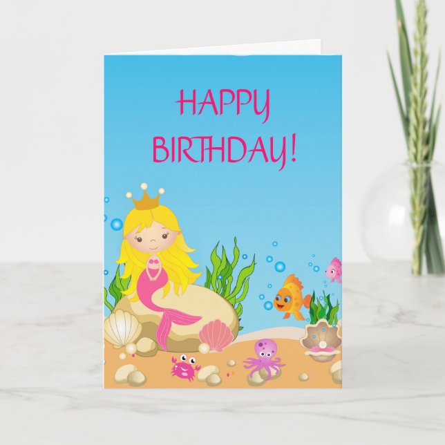 Under the Sea Blonde Mermaid Greeting Card (Front)