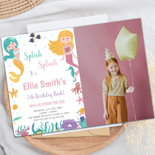 Under the sea Blonde Mermaid Invitations with phot