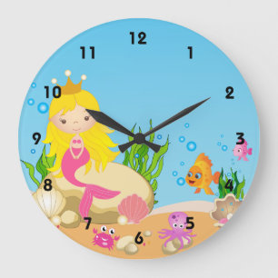 Under the Sea Blonde Mermaid Wall Clocks