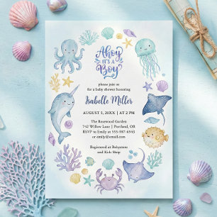 Under the Sea Blue Ahoy It's a Boy Baby Shower Invitation