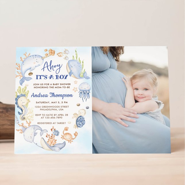 Under the Sea Blue Ahoy It's a Boy Baby Shower Invitation (Creator Uploaded)