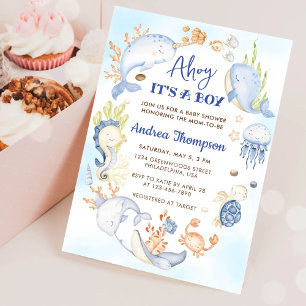 Under the Sea Blue Ahoy It's a Boy Baby Shower Invitation