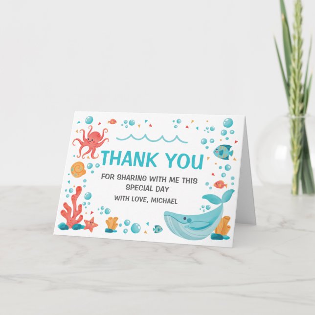 Under the Sea blue and coral Thank you card  (Front)
