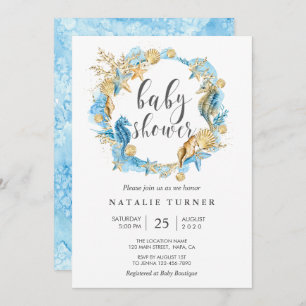 Under the Sea Blue and Gold Baby Shower Invitation