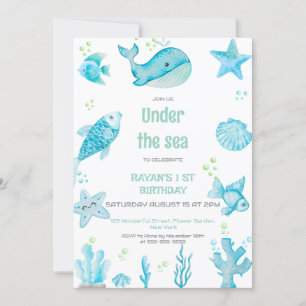 Under the Sea Blue and Green Birthday  Invitation