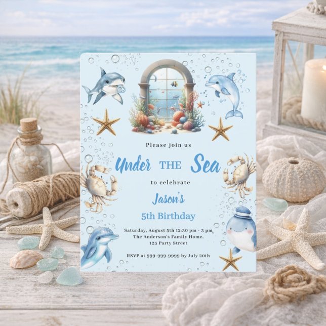 Under the sea blue animals boy Birthday invitation (Creator Uploaded)