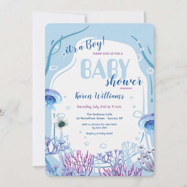 Under the Sea Blue Baby Shower Invitation (Front)