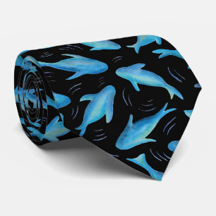 Under the Sea Blue Black Shark Fish Pattern Tie
