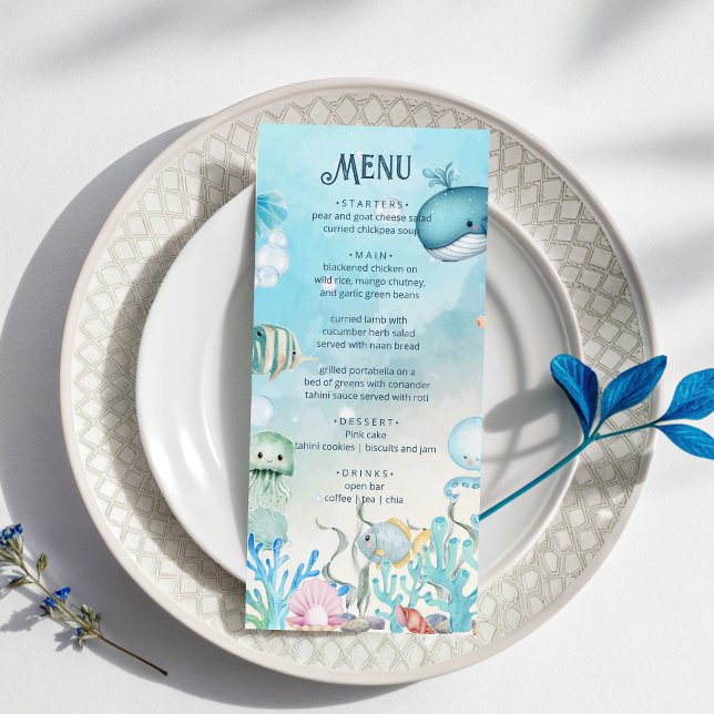 Under the Sea blue boy Baby Shower Menu card  (Creator Uploaded)
