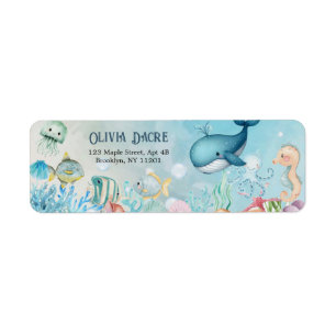 Under the Sea Blue  boy Baby Shower Return Address Label