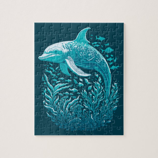 Under The Sea Blue Dolphin Jigsaw Puzzle (Vertical)