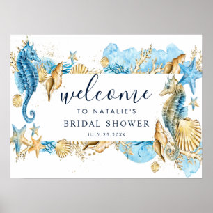 Under the Sea Blue & Gold Bridal Shower Welcome Poster