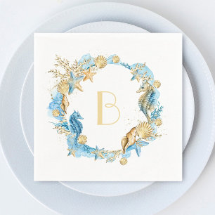 Under the Sea Blue Gold Monogram Napkin