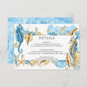 Under the Sea Blue Gold Summer Wedding Details Invitation