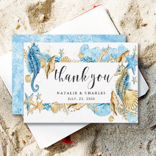 Under the Sea Blue & Gold Thank You Flat Card