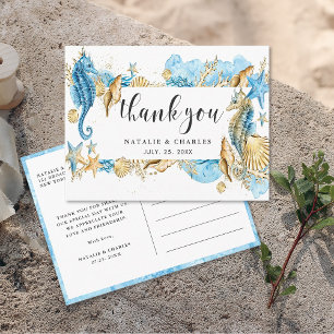 Under the Sea Blue & Gold Thank You Postcard