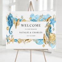 Under the Sea Blue Gold Wedding Welcome Sign