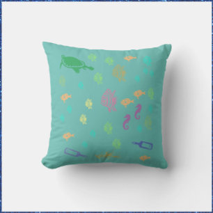 Under the Sea Blue Green Throw Pillow