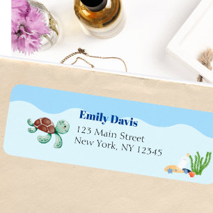 Under the Sea Blue It's a Boy Baby Shower Turtle Return Address Label