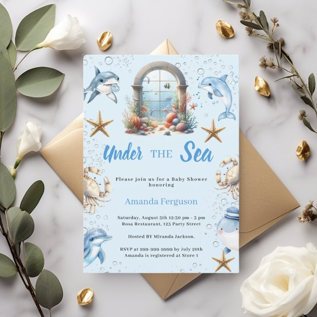 Under the sea blue ocean animals boy Baby Shower Invitation (Creator Uploaded)