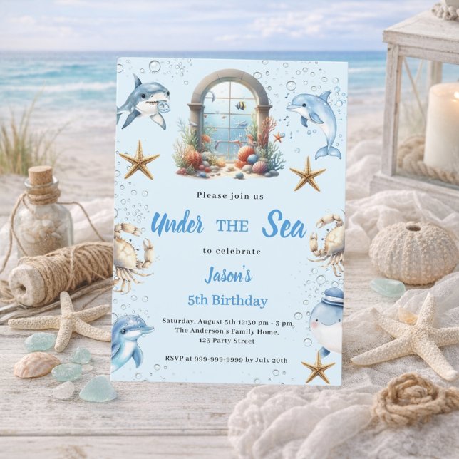 Under the sea blue ocean animals boy Birthday Invitation (Creator Uploaded)