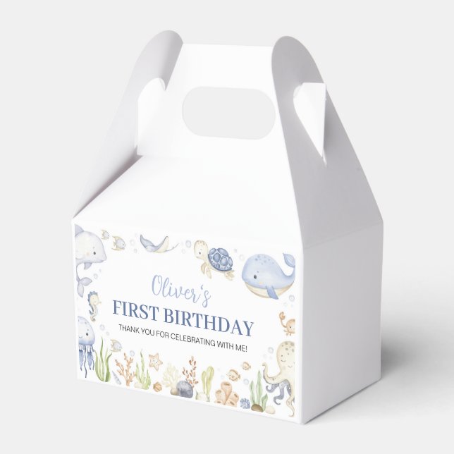 Under the Sea Blue Ocean Animals Kids Birthday Favour Box (Front Side)