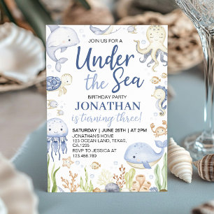 Under the Sea Blue Ocean Animals Kids Birthday Invitation