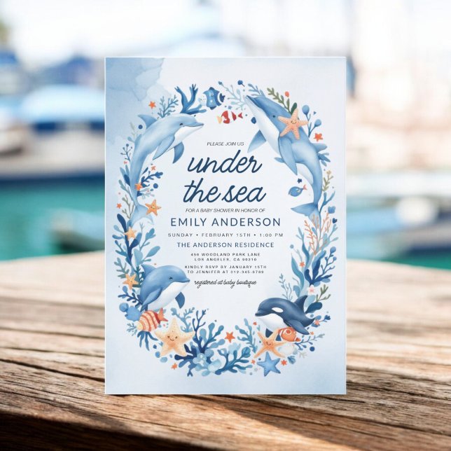 Under the Sea Blue Ocean Creatures Baby Shower Invitation (Creator Uploaded)