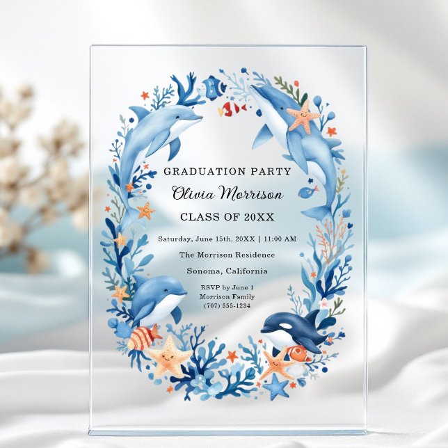 Under the Sea Blue Ocean Graduation Acrylic Invitations (Creator Uploaded)