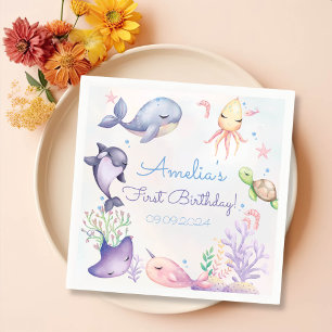 Under the Sea Blue Sea Life Birthday Party Napkin
