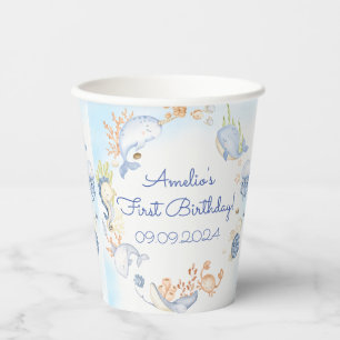 Under the Sea Blue Sea Life Birthday Party Paper Cups