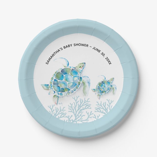 Under The Sea Blue Sea Turtle Paper Plate (Front)