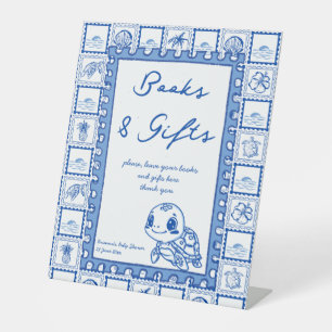 Under the sea blue turtle baby shower gifts table pedestal sign