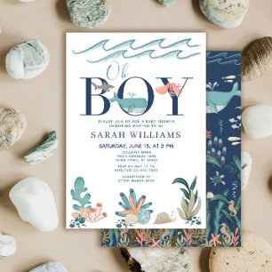 Under the Sea Blue Watercolor Oh Boy Baby Shower Invitation