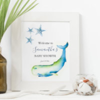 Under The Sea Blue Whale Baby Shower Posters