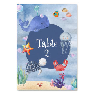 Under the Sea blue whale starfish turtle jellyfish Table Number